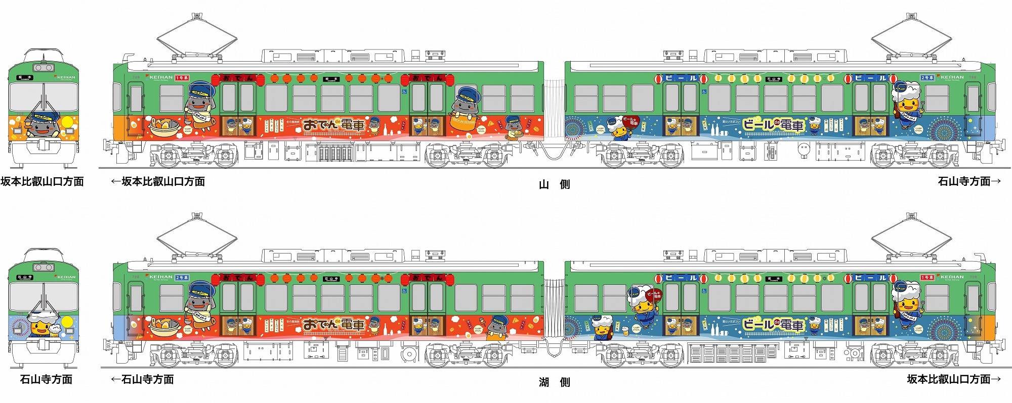 ～700形車両に可愛らしいキャラクターをラッピング～ 
「おでんｄｅ電車」＆「ビールｄｅ電車」の
ラッピング電車を2019年1月17日(木)から運転します
