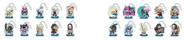  ▲セガコラボカフェ　Fate／Grand Order Arcadeスタンド付きデフォルメアクリルキーホルダーA　（全10種）（左）／セガコラボカフェ　Fate／Grand Order Arcadeスタンド付きデフォルメアクリルキーホルダーB　（全10種）