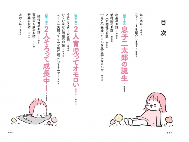 モチコ『育児ってこんなに笑えるんや！ 二太郎誕生編 』（ぴあ）目次モチコ『育児ってこんなに笑えるんや！ 二太郎誕生編 』（ぴあ）表紙