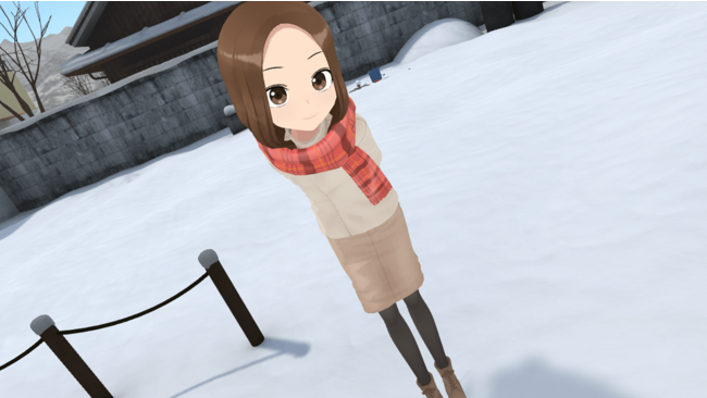 冬服の高木さんと空き地で待ち合わせ（VRプレイ画面）