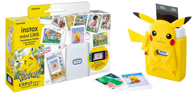 スマートフォン用プリンター “チェキ” 「instax mini Linkアッシュホワイト (Red&Blue)」 ピカチュウデザイン シリコンケースセット品