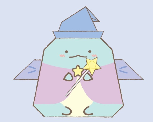 とかげと帽子、星のステッキが作れる折り紙ポスター（完成図イラスト）