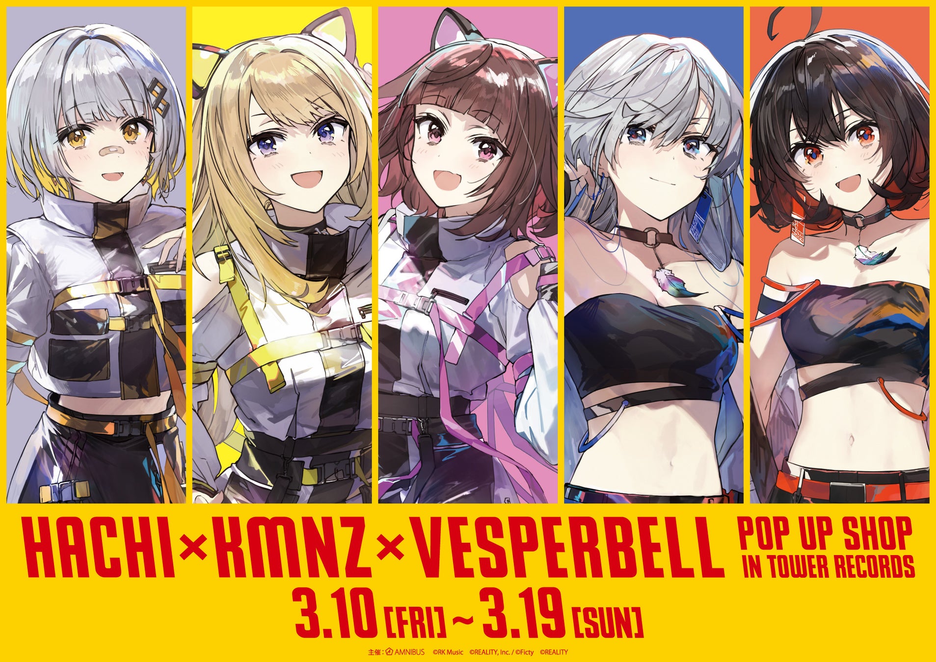 HACHI、KMNZ、VESPERBELLの新グッズ解禁！タワレコ限定で3/10(金)より先行販売スタート。店舗購入者には特典ブロマイドを先着配布