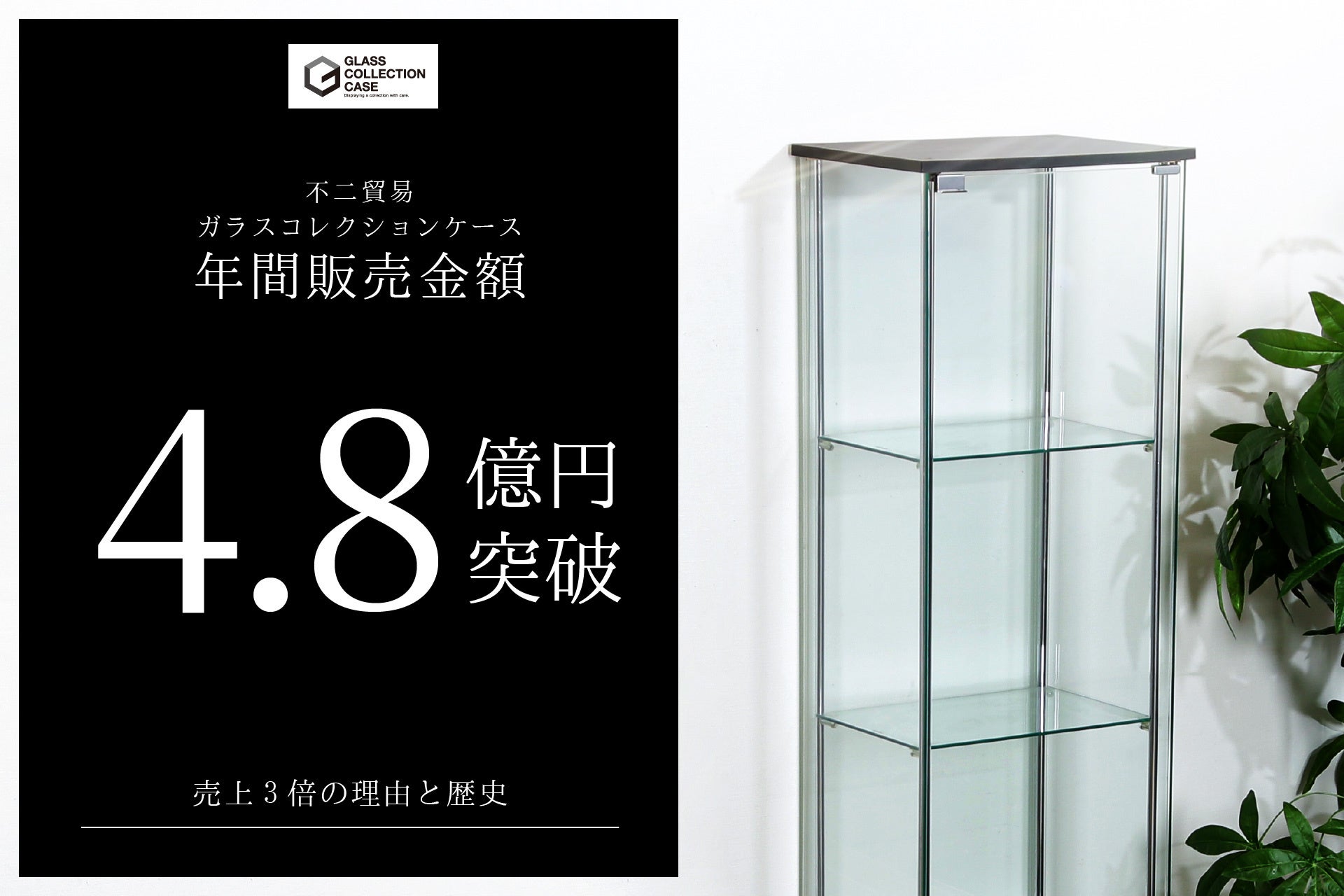 不二貿易ガラスコレクションケース年間販売金額4.8億円を突破！5年間で3倍の成長を達成。