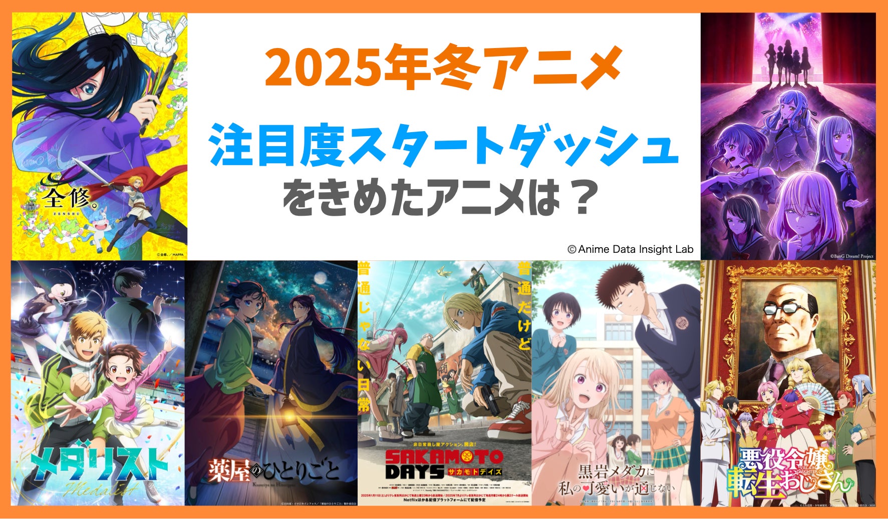 アニメデータインサイトラボ『2025年冬アニメ放送初速分析』公開…『薬屋』が知名度・話題性で圧倒　『転生おじさん』『メダリスト』『Ave Mujica』はSNSやイベントなど事前施策で飛躍