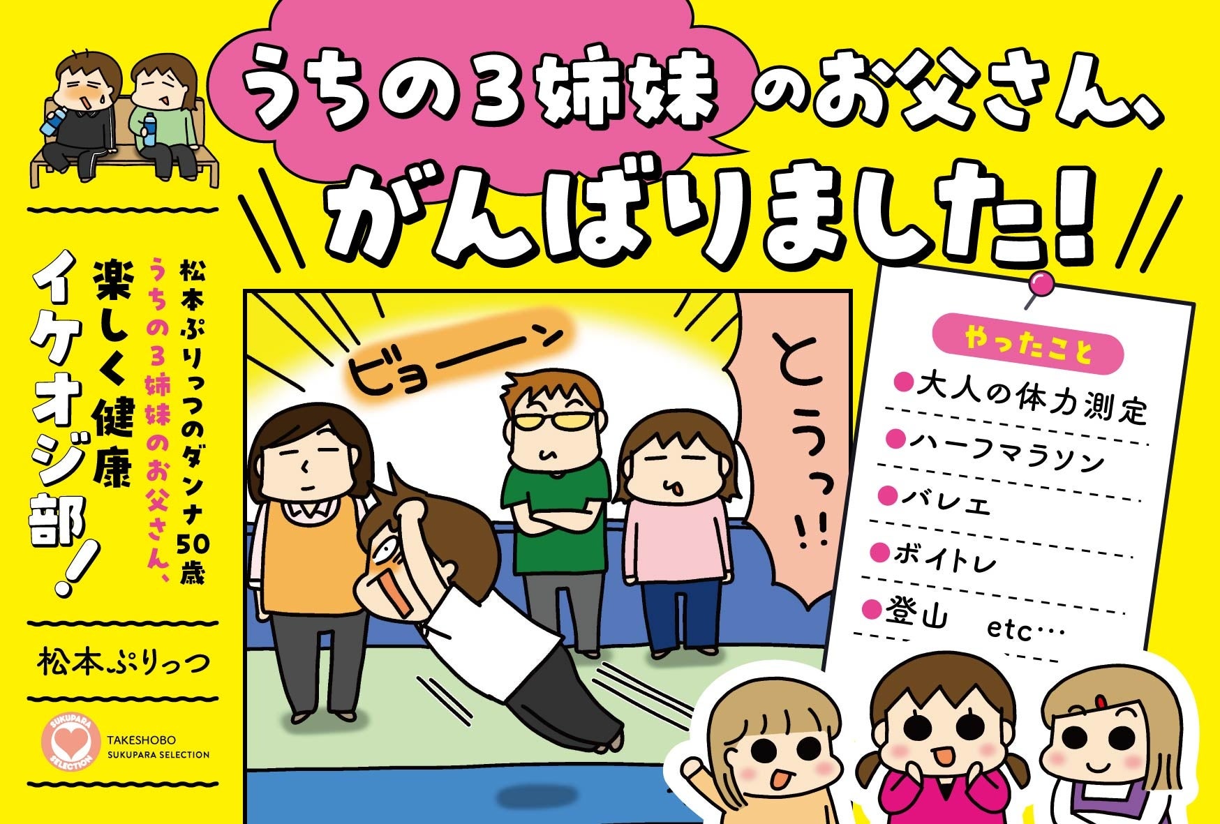 走って、登って、絶叫して！中性脂肪、激減！うちの3姉妹のお父さん、健康のためにがんばりました！『松本ぷりっつのダンナ50歳 うちの3姉妹のお父さん、楽しく健康イケオジ部！』4月30日発売！