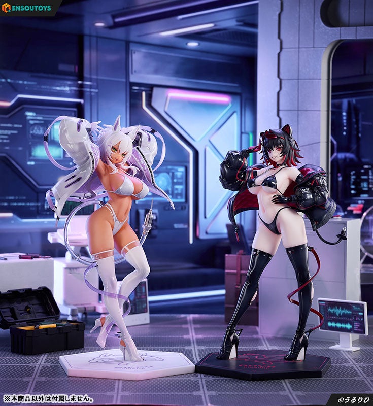 イラストレーター「うるりひ」先生のオリジナルキャラクター「サイバーペット-シルキー」「サイバーペット-オニキス」がフィギュア化。あみあみにて予約受付中。